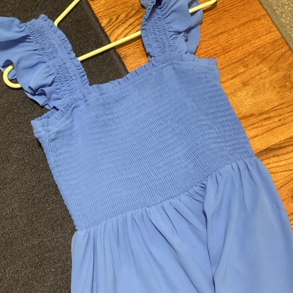 Chic Blue Dress with Ruffled Straps - Picture 7 of 7